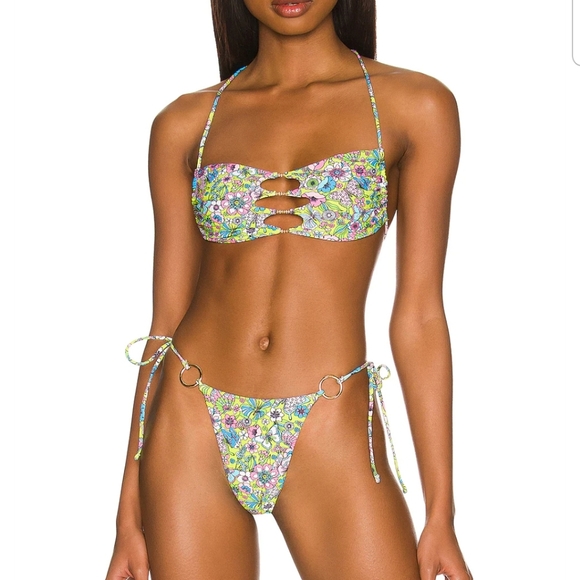 Lovers + Friends Other - Lovers and friends lime green floral bikini set